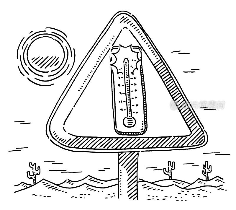 High Temperature Warning Sign In Desert Drawing